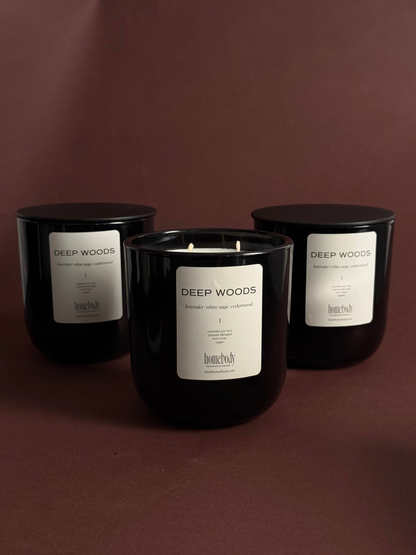 Three Black fall-inspired deep woods candles 
